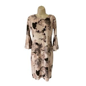 Calvin Klein Floral Pink Print Dress with Bell Sleeves Size 2